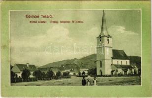 1916 Teke, Tekendorf, Teaca; Fő tér, Evangélikus templom és iskola / main square, Lutheran church and school (EK)