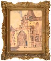 Dobrovszky jelzéssel: Rheims, 1930. Akvarell, papír. Dekoratív, üvegezett, sérült fa keretben. 35×28 cm