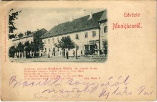 1900 Munkács, Mukacheve, Mukacevo; E házban született Munkácsy Mihály 1844. február 20-án, dohány és szivarbolt, Ornstein üzlete. Bertsik Emil kiadása / birth house of Munkácsy, shops (Rb)