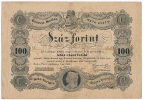 1848. 100Ft Kossuth bankó T:III,III- lyuk, beszakadás, ragasztás, fo. Hungary 1848. 100Ft Kossuth banknote C:F,VG hole, tears, sticked, spotted Adamo G114