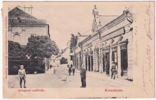 1902 Komárom, Komárnó; Központi szálloda, Stern Bernát és Kincs Mór üzlete / hotel, shops (fl)