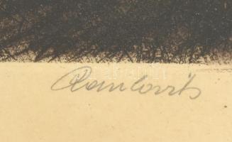 Paulovits Pál (1892-1975): Esti lesen. Színezett rézkarc, papír, jelzett, üvegezett fa keretben. Lap...