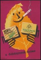 Macskássy János (1910-1993): Kerti pipadohány, Macedon pipadohány a dohányosok öröme, villamosplakát, 23,5×16,5 cm