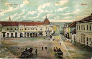 1907 Dés, Dej; Piac tér, Kanyó Antal, Rehák Ágoston, Makó Mihály és Kallus Jakab üzlete / square, shops