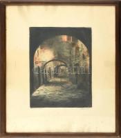 Paulovits Pál (1892-1975): Firenzei sikátor. Színezett rézkarc, papír, jelzett, üvegezett fa keretben. Lap széle kissé foltos. 33×23,5 cm