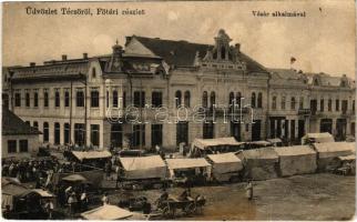 1916 Técső, Tiacevo, Tiachiv, Tyachiv; Fő tér, Vásár alkalmával, piac, Korona szálloda, villanyszínház, mozi / main square, market, hotel, cinema (EK)