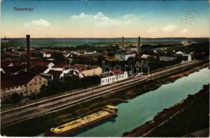 1914 Temesvár, Timisoara; Temes part, uszály / riverside, barge