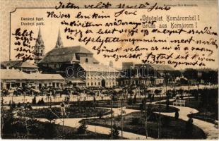 1902 Komárom, Komárnó; Darányi liget, piac. Freisinger Mór kiadása / park, market