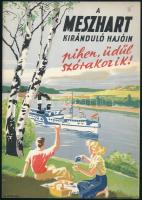 cca 1950 A MESzHART kiránduló hajóin pihen, üdül szórakozik!, villamosplakát, 23,5×16,5 cm
