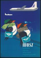 1961 Szilas Győző (1921-1998): Villamosplakát: IBUSZ külföldi társasutazások repülőgépen, MALÉV, 23,5×16,5 cm