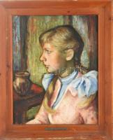 Katona Kiss Ferenc (1909-1995): Lány portré, 1964. Olaj, vászon, jelzett. Kissé kopott fa keretben. 50×40 cm