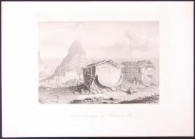 1846 Halászkunyhók a Fekete-tengernél acélmetszet / Black-Sea fisher huts steel-engraving 27x19 cm