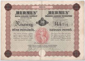 Budapest 1926. "Hermes Magyar Általános Váltóüzlet Részvénytársaság" részvénye 20P-ről, szelvényekkel, szárazpecséttel T:III