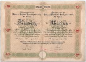 Budapest 1926. "Felsőmagyarországi Bánya-és Kohómű Részvénytársaság" tíz részvénye egyben, összesen 250P-ről, magyar és német nyelven, szelvényekkel, szárazpecséttel, felülbélyegzéssel, vízjeles papíron T:III