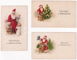 MIKULÁS - 3 db régi mini üdvözlőlap / Saint Nicholas - 3 pre-1945 mini greeting cards (11 x 6,5 cm)