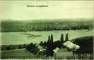 1921 Leányfalu, látkép, gőzhajó. Ecker Sándor kiadása (EK)
