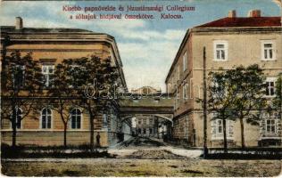 1915 Kalocsa, Kisebb papnevelde és Jézus Társasági Collegium a sóhajok hídjával összekötve. Jurcsó Antal kiadása (r)