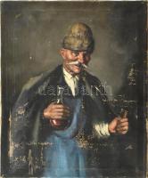 Parobek Alajos (1896-1947): Pipázó. Olaj, vászon, jelzett, sérült, 50×40 cm