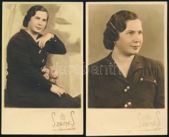 cca 1940 Hölgy színezett portréja, 2 db fotólap Szenes műterméből, 13,5×8,5 cm