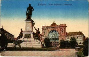 1916 Budapest VII. Keleti pályaudvar, vasútállomás, Baross szobor (EK)