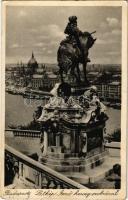 Budapest I. Látkép Jenő herceg szobrával (fa)