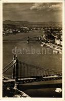 1936 Budapest I. Kilátás a Szent Gellért-hegyről, Erzsébet híd, Lánchíd, villamos