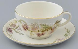 Zsolnay Tavasz mintás teáscsésze, kézzel festett porcelán, jelzett, hibátlan, alj d: 15cm, csésze m: 5,5cm