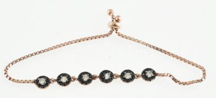 Aranyozott ezüst(Ag) köves karkötő, jelzett, állítható hosszúság, max d: 9,5 cm, bruttó: 4,9 g