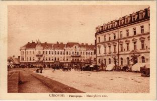 1938 Ungvár, Uzshorod, Uzhhorod, Uzhorod; Masaryk tér, piac / Masarykovo nam. / square, market + "1938 Ungvár visszatért" So. Stpl