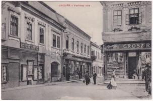 1911 Ungvár, Uzshorod, Uzhhorod, Uzhorod; Kazinczy utca, Grosz R., Révész Árpád és Balázs üzlete. Földesi Gyula kiadása / street, shops (EK)