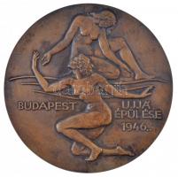 Reményi József (1887-1977) 1946. "Budapest újjáépülése 1946" egyoldalas, öntött bronz plakett, jelzés nélkül (175,5mm) T:2