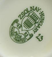 Zsolnay búzavirág mintás váza, kézzel festett, jelzett, kopásnyomokkal, m: 16,5 cm