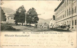 1901 Szomolnok, Schmölnitz, Smolník; M. kir. dohánygyár, Szentháromság szobor. Fried Miksa kiadása / tobacco factory, Trinity statue