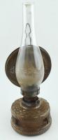 Régi petróleumlámpa, üveg, fém, rozsdafoltokkal, tisztításra szorul, m: 35 cm