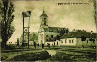 Törökkanizsa, Nova Kanjiza, Novi Knezevac; Tallian Emil utca, templom / street, church (fl)