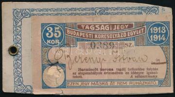 1913 Budapesti Korcsolyázó Egylet fényképes tagsági jegy