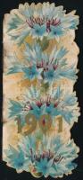 1901 Német nyelvű zsebnaptár litho virágos díszítéssel, foltos