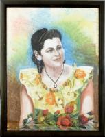 Olvashatatlan jelzéssel: Női portré. Pasztell, papír. Üvegezett fa keretben, 63×49 cm