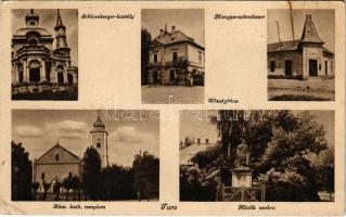 1943 Tura, Schlossberger kastély, Hangya szövetkezet üzlete, községháza, Hősök szobra, római katolikus templom (EK)