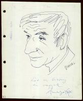 Vincze Lajos (1914-2002): Amerigo Tot portré Amerigo Tot saját kezű dedikálációjával; tus-papír, szignált; 15x21 cm