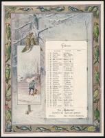 cca 1900 Februári német nyelvű naptárlap vadászjelenettel