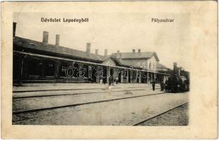 1913 Lepsény, pályaudvar, vasútállomás gőzmozdonnyal (EK)