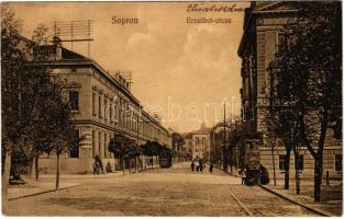 1911 Sopron, Erzsébet utca, villamos, Löbl M. táncintézete (EK)