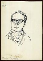 Vincze Lajos (1914-2002): Victor Vasarely portré; tus-papír, szignált; 15x21 cm