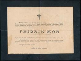 1892 Cinkota, Fridrik Mór Cinkota község jegyzőjének, 1848/49-es honvédhadnagynak halotti értesítője, hajtott