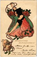1905 Herzlichen Glückwunsch / Art Nouveau greeting / Szecessziós üdvözlet. litho (EK)