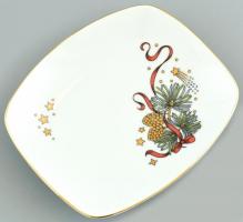 Hollóházi Karácsony mintás váza m:22cm, tálka 14x12cm, gyertyatartó m:4,5cm. Matricás porcelán, jelz...