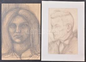 Orosz István (1941-1999): Női és férfi portré, 2 db. Ceruza, papír. Jelzett. Lapon törésnyommal. 33x21 és 40,5x27 cm