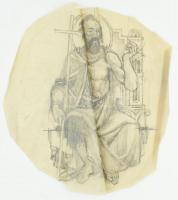 Muhits Sándor (1882-1956): Szent. Ceruza, pauszpapír, jelzés nélkül, sérült. Feltehetően üvegablak vagy freskóterv. 35×36 cm