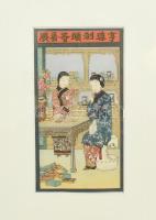 cca 1880 Kínai nők, litho nyomat, paszpartuban, 14×7,5 cm